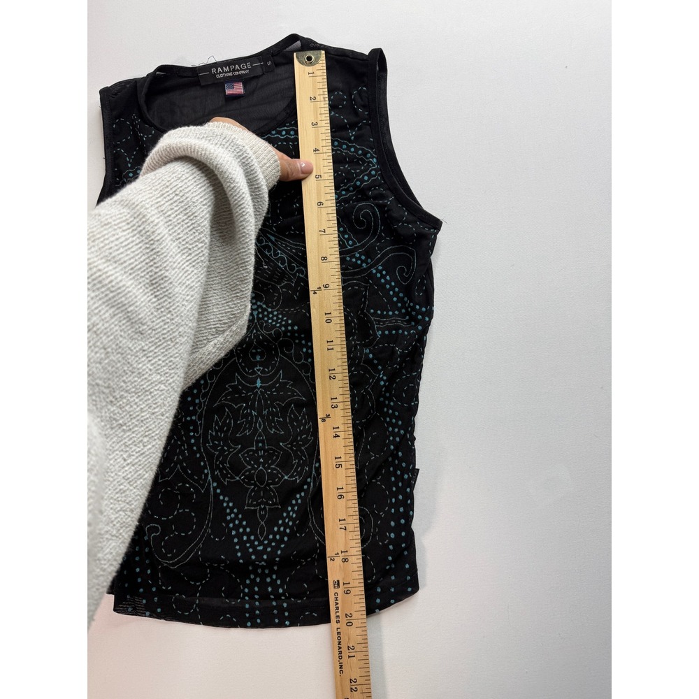 Y2K Vintage Rampage Mesh Tank Top Women's Small Black Blue Floral Dot Sleeveless - Picture 9 of 9